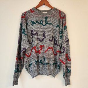 Repage, Women's Vintage Knit Sweater, Size M, Multi Color Swirl Graphic, Y2K.